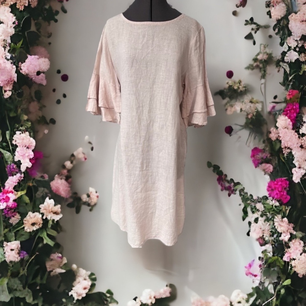Francesca Bettini Blush Pink Linen Ruffle Tunic Dress